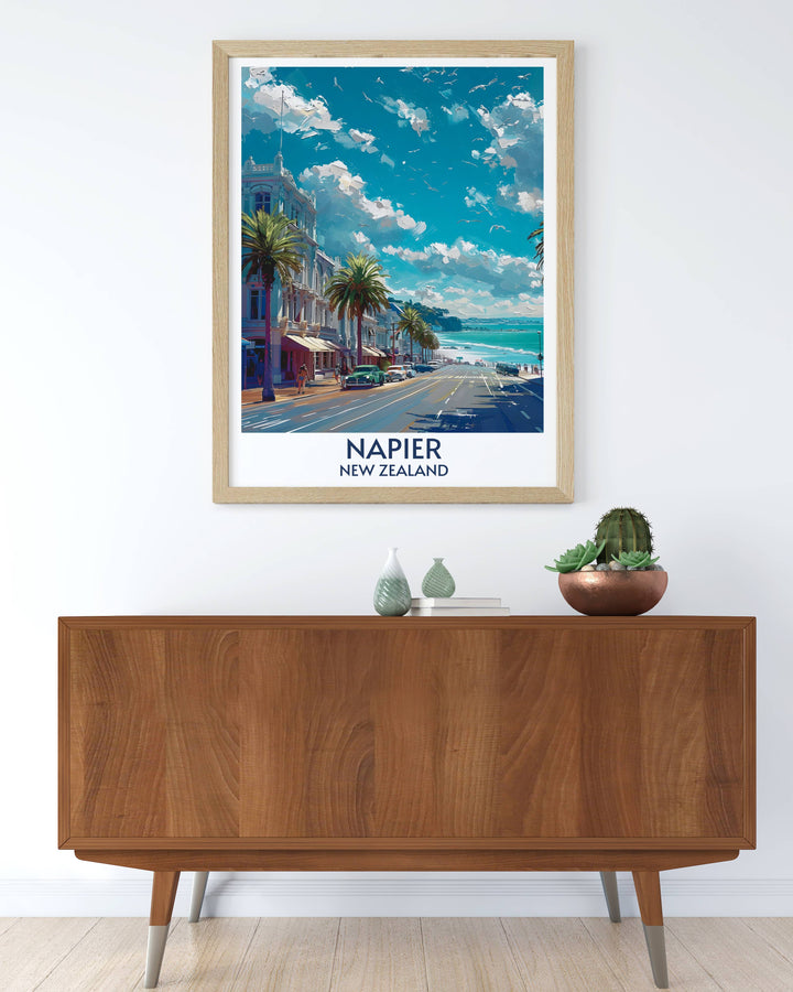 Marine Parade Stunning Print displaying the scenic beauty of New Zealands coastline perfect for enhancing your home with a touch of coastal elegance