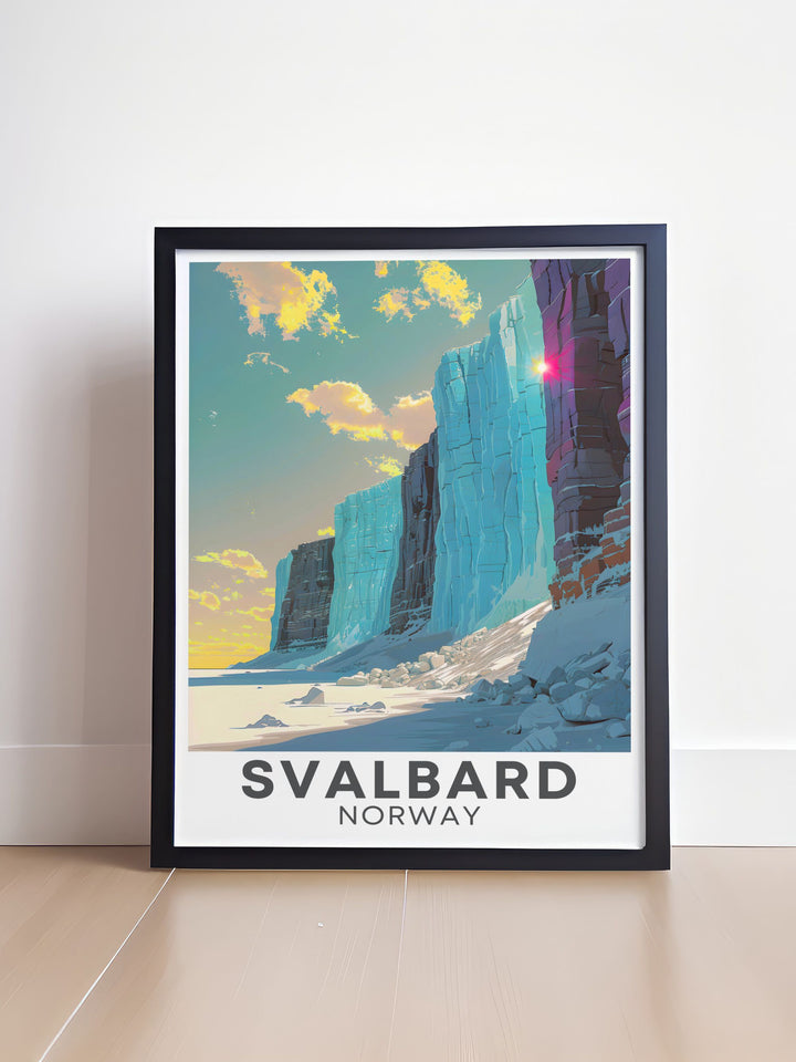 Beautiful Svalbard cityscape and city map showcasing the Nordenskiold Glacier. Ideal for personalized gifts and home decor this Svalbard artwork brings natures beauty into your home.