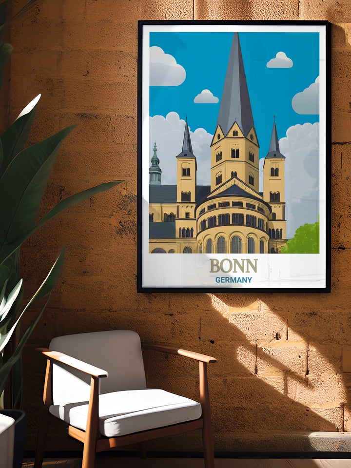 Bonn travel print brings the historical and architectural beauty of Bonn Minster to life, offering a unique blend of Germanys cultural heritage and modern artistry. Perfect for history enthusiasts and art lovers alike.