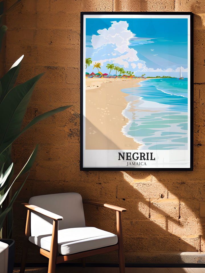 Negril travel posters capturing the stunning views of the Caribbean Sea and Seven Mile Beach on Norman Manley Blvd. Perfect for adding tropical elegance to any decor, this travel wall art brings the serene landscapes and vibrant scenery of Negril into your home. Each piece is meticulously crafted to reflect the regions natural beauty.