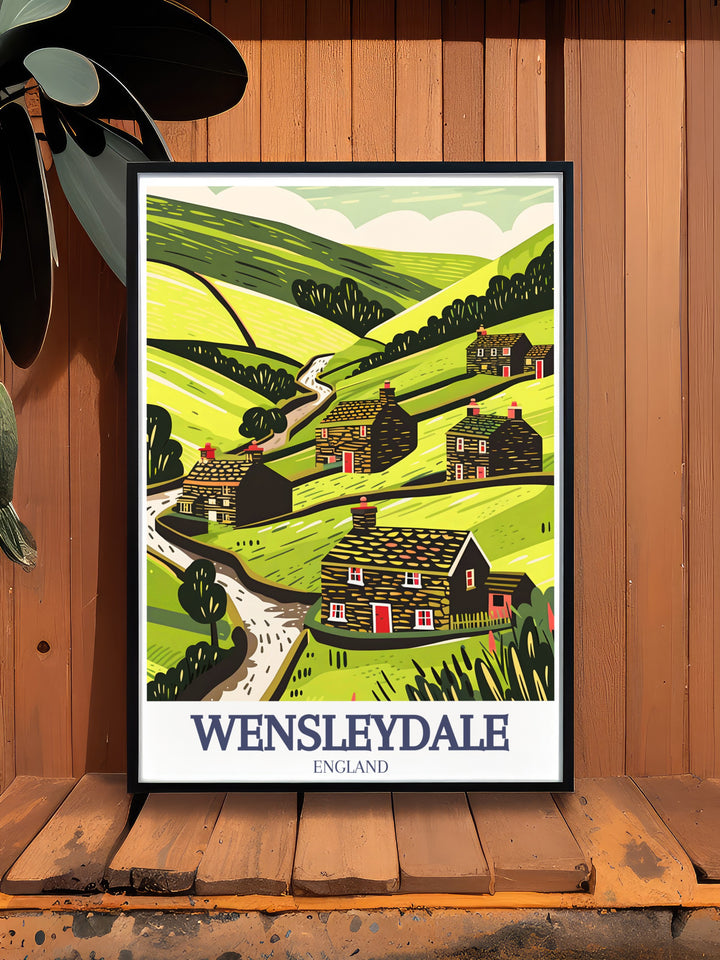 Celebrate your love for the outdoors with this Wensleydale artwork. The poster features the serene beauty of North Yorkshires Wensleydale and the Yorkshire Dales, making it the perfect gift for those who appreciate the natural world. Its retro design adds a nostalgic touch to any space.