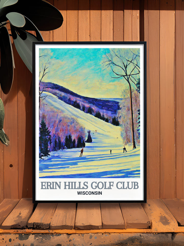 This Erin Hills Golf Club print highlights the natural contours and beauty of one of golfs premier courses. The artwork is a great gift for golf fans, adding a sophisticated touch to any room and inspiring a love for the sport.