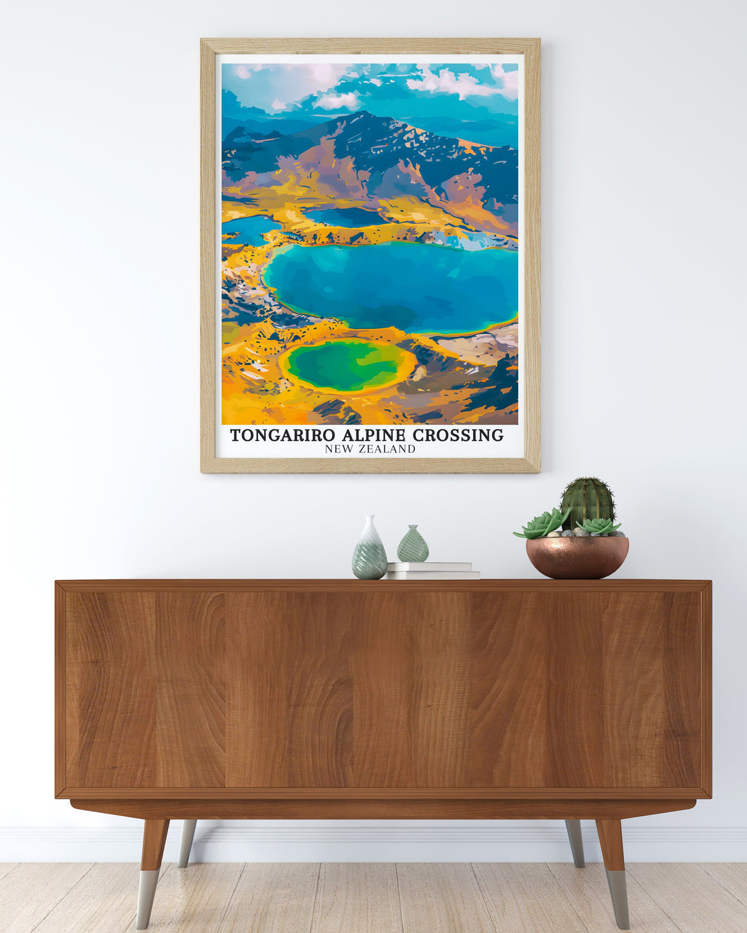 The Tongariro Alpine Crossing poster print highlights one of the worlds most iconic hikes, with stunning views of Mount Ngauruhoe and the surrounding volcanic terrain. This travel print is a great addition to any home decor, especially for nature lovers and hikers.