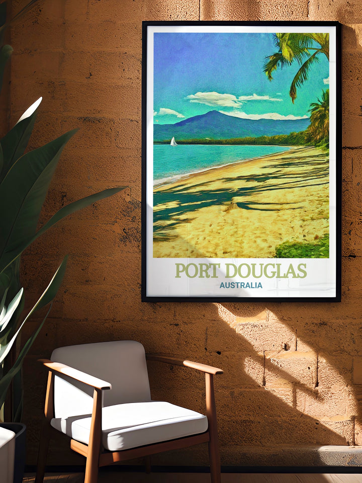 Discover the beauty of Port Douglas with this Australia travel print, showcasing the tranquil sands of Four Mile Beach. Perfect for travel lovers and beach enthusiasts, this artwork brings the peacefulness of the coast into any room.