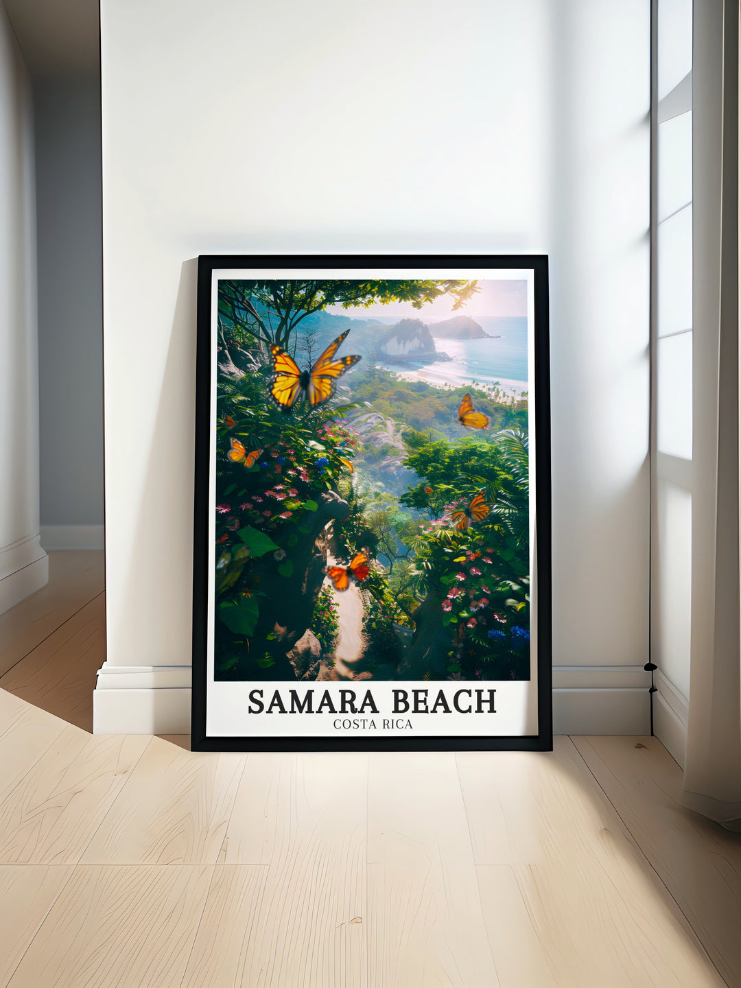 A beautiful print of Samara Beach and Costa Ricas famed natural parks, including the Osa Conservation Area and Marino Ballena National Park. This artwork captures the serene beauty of Costa Ricas coast and is ideal for enhancing any room.