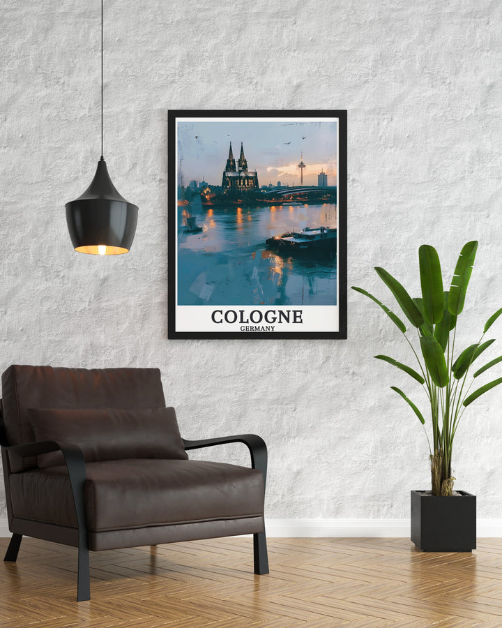 Cologne Cathedral and Rhine River modern prints showcasing the architectural splendor of Germanys historic landmarks ideal for enhancing your home decor with Berlin travel art and Germany wall decor that brings the beauty of German cities into your space