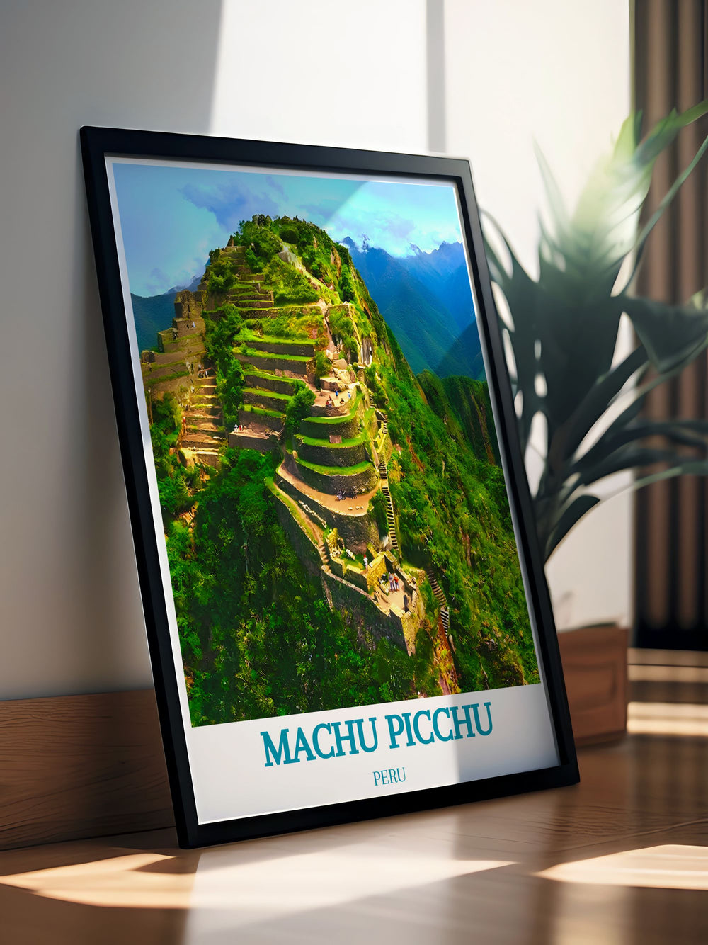 Celebrate the majestic beauty of Machu Picchu with this travel art print showcasing Huayna Picchu. A perfect addition to your home or office decor, this travel poster offers a sleek and modern design that fits seamlessly into minimalist interiors while highlighting the rich history and breathtaking landscapes of Peru making it a thoughtful and meaningful gift for any occasion.