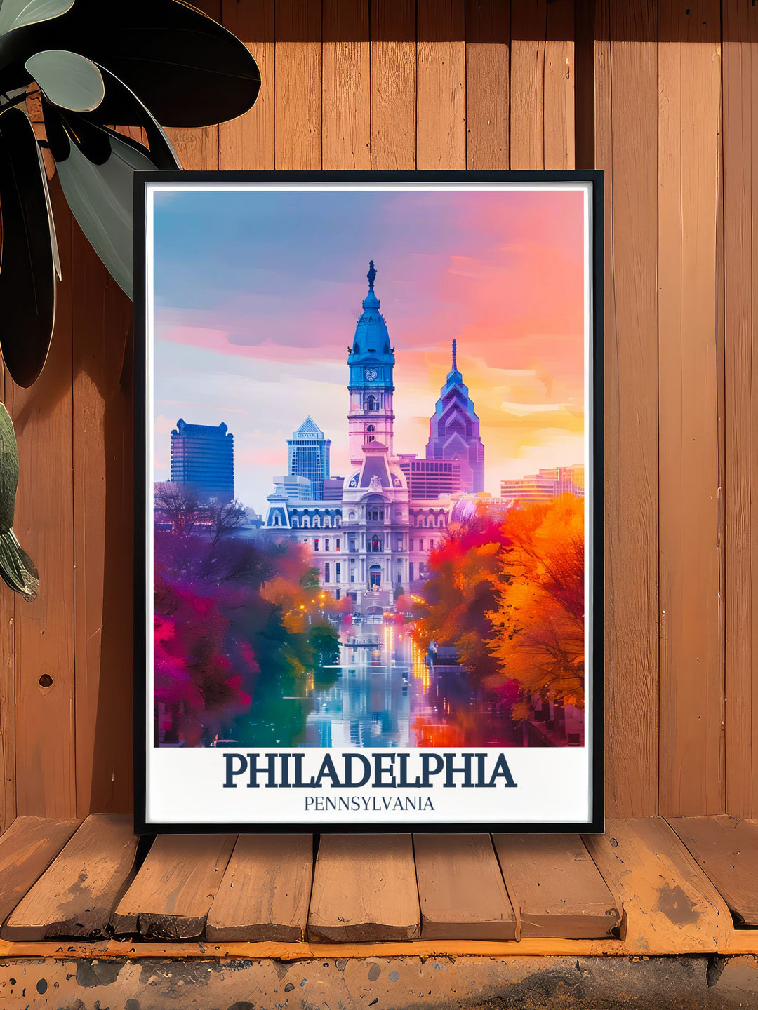 High quality Philadelphia artwork depicting Independence National Historical Park Franklin Institute and City Hall ideal for home decor and travel lovers who want to bring a piece of Pennsylvania history into their homes