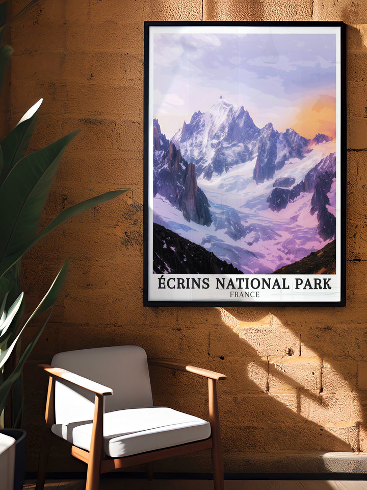 Modern Combe du Vallon du Fangeas and La Grave glaciers Framed Print ideal for adding elegance to your home decor with stunning Ecrins National Park scenery