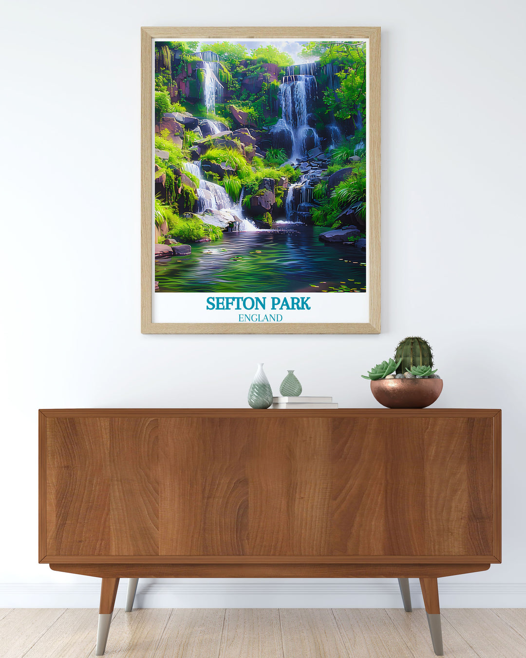 Stunning wall art print gift featuring Liverpools Sefton Palm House and the whimsical Fairy Glen. This piece combines the elegance of historical architecture with the enchanting allure of nature making it a unique addition to your decor.