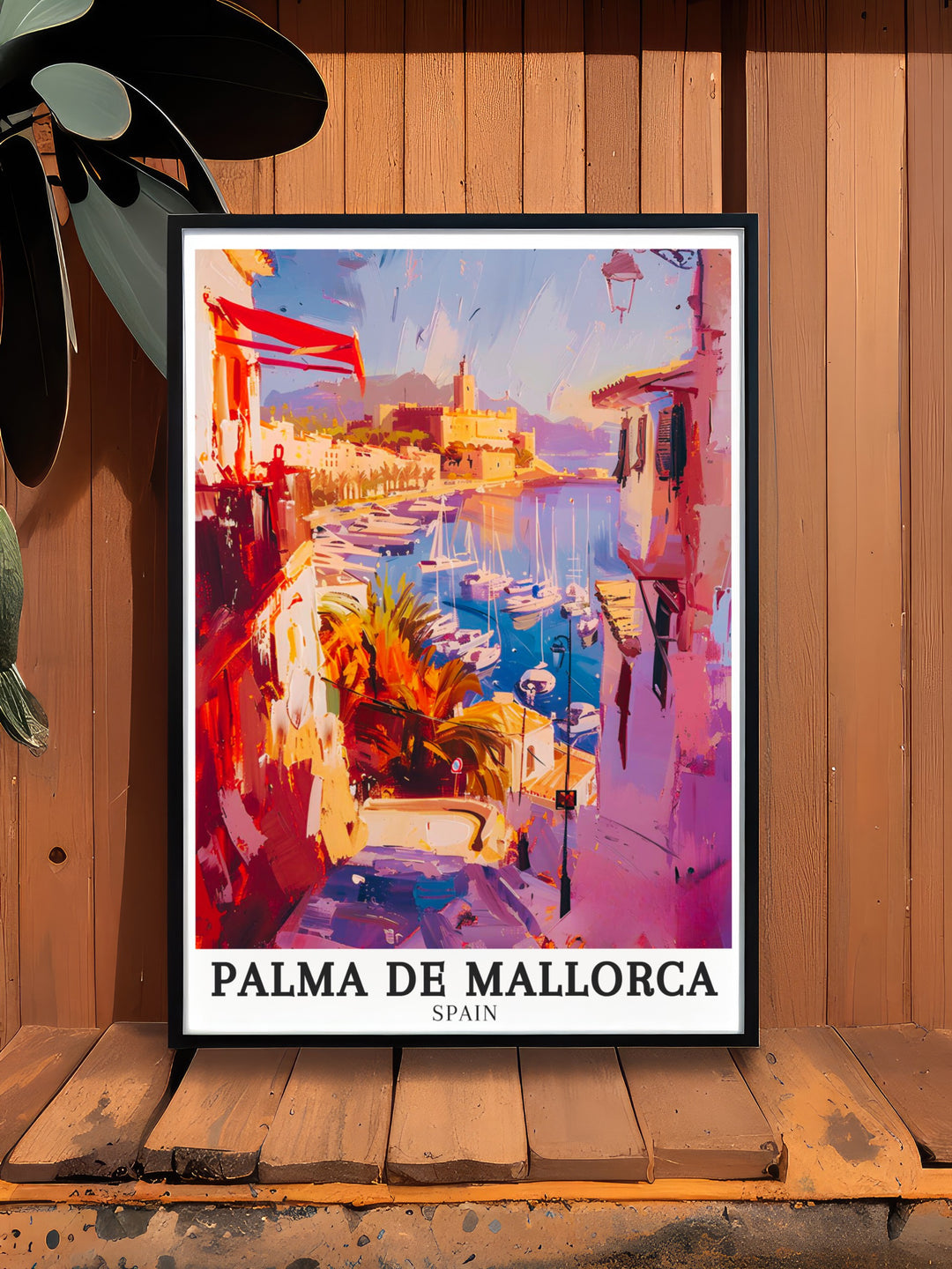 Elegant Palma de Mallorca artwork showcasing the vibrant Paseo Marítimo and the serene Palma Bay. The detailed print offers a glimpse into the heart of this beloved city, making it a cherished piece for any lover of Spain travel art