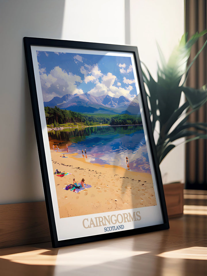 Scotland, Loch Morlich artwork capturing the rugged beauty of the Cairngorms. Perfect for adding a touch of natural splendor to your home decor. High quality print ensures vibrant colors and intricate details, making it a standout piece in any collection.