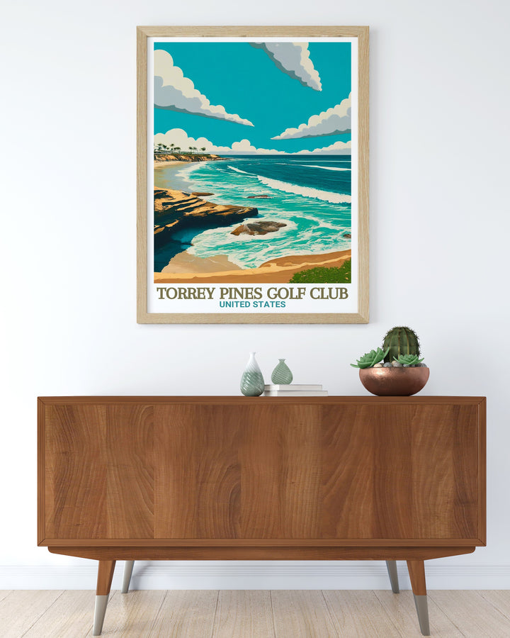 Beautiful Torrey Pines print featuring the iconic landscape of Torrey Pines and La Jolla Shores makes for a perfect wedding gift or housewarming gift the detailed depiction captures the tranquility and splendor of nature