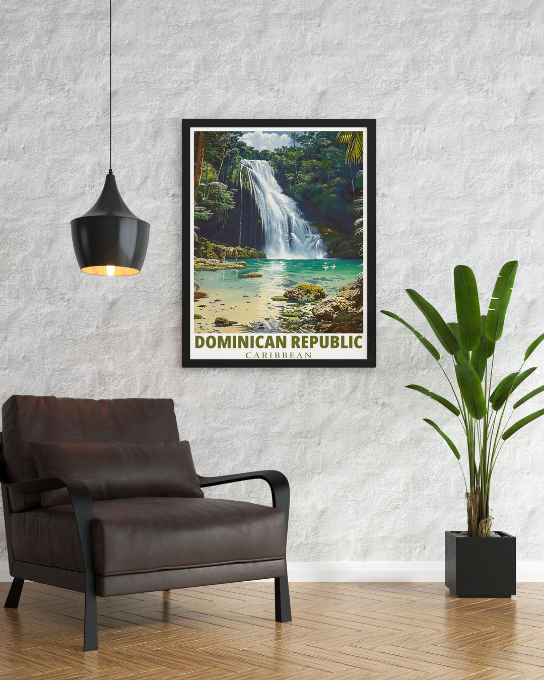 City art print of El Limon Waterfall highlighting the vibrant colors and intricate details of this Dominican gem ideal for enhancing home decor