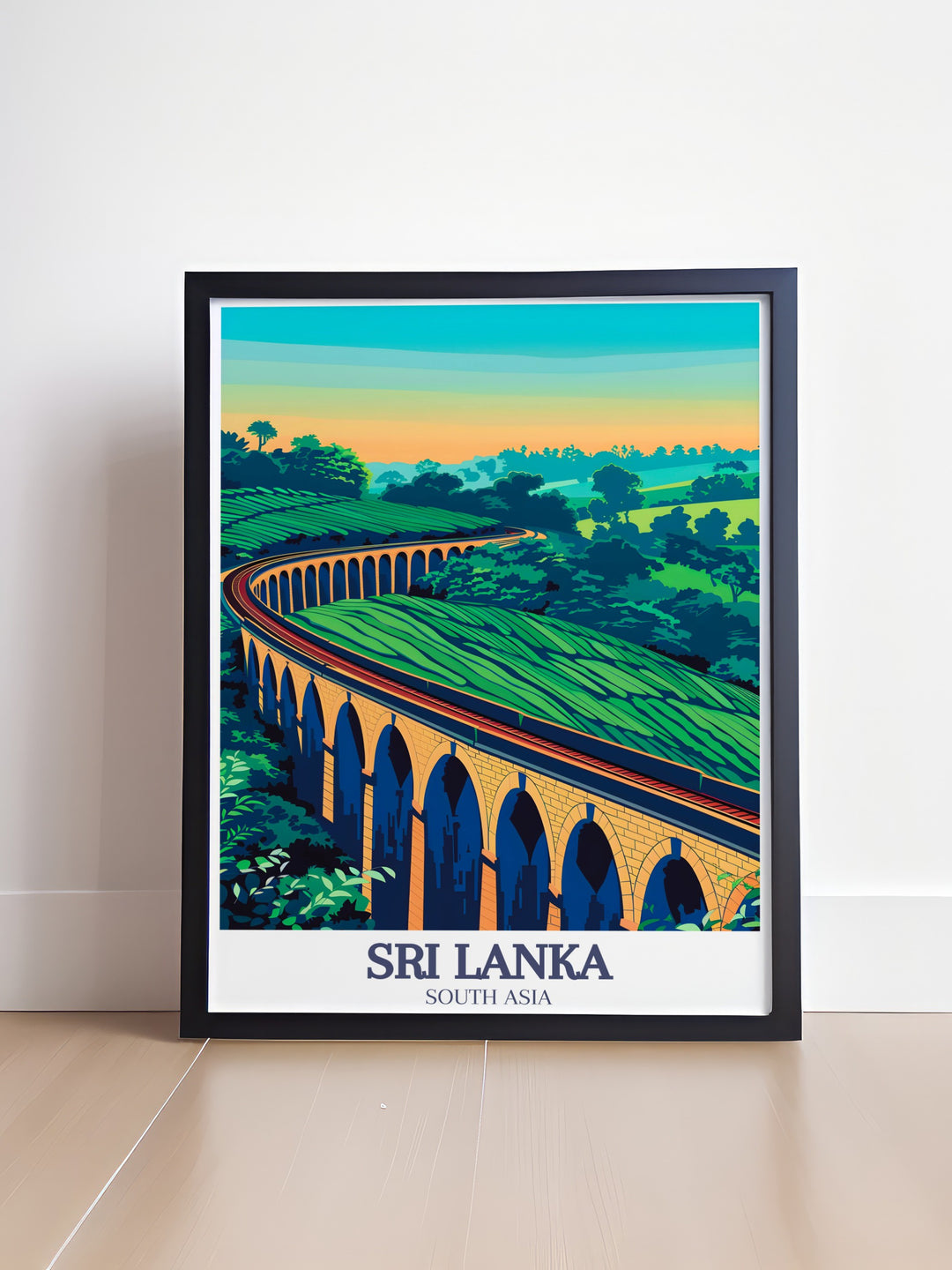 Our fine line travel print highlights the architectural marvel of Sri Lankas Nine Arch Bridge, surrounded by the tranquil landscapes of Demodara. The poster captures the regions unique blend of history and nature, making it an ideal gift for travelers and art enthusiasts alike.