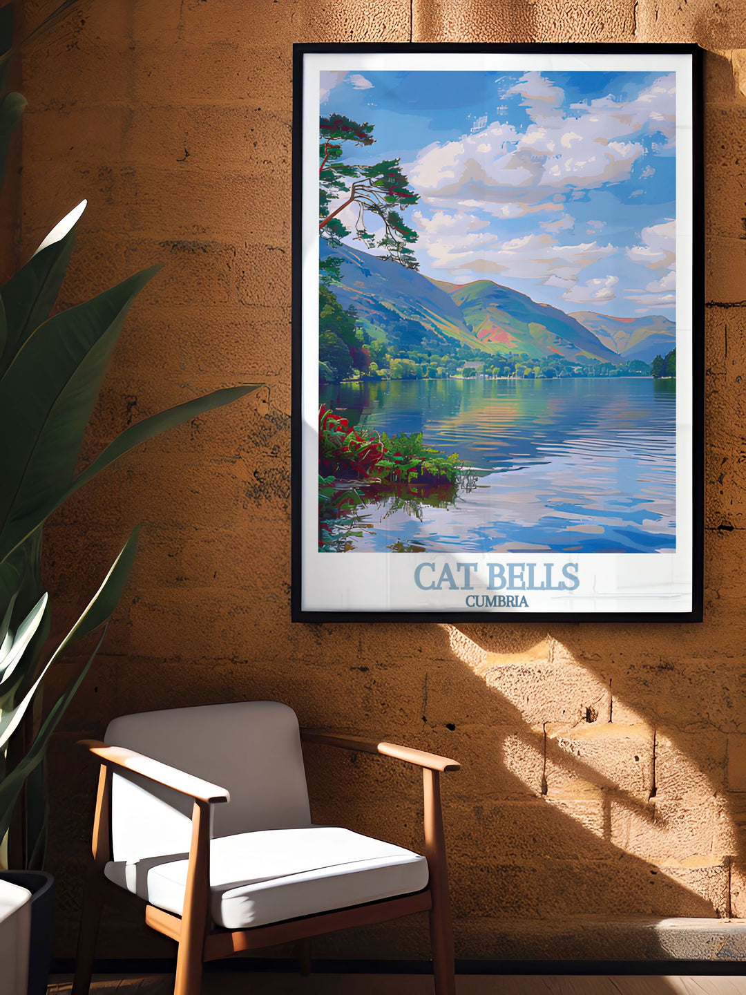 Experience the charm of Derwentwater with our Cumbria illustration this travel poster is perfect for wall decor and home living decor bringing the serene beauty of the Lake District into your space ideal for nature lovers and hikers.