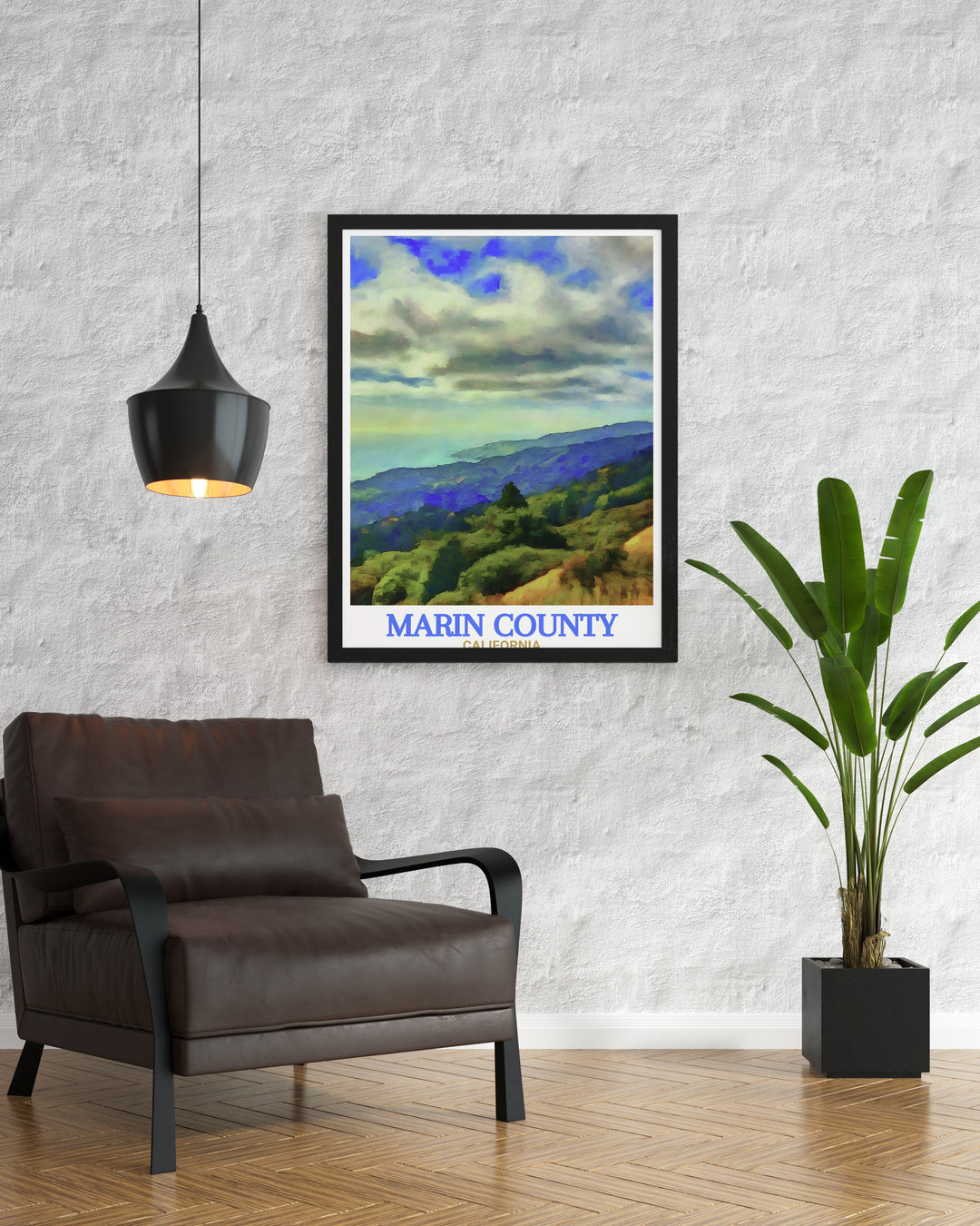 This Marin County poster print captures the scenic beauty of one of Californias most charming regions. With detailed lines and vibrant colors, it highlights Marins natural wonders, including Muir Woods National Monument, offering a perfect balance of city and nature.