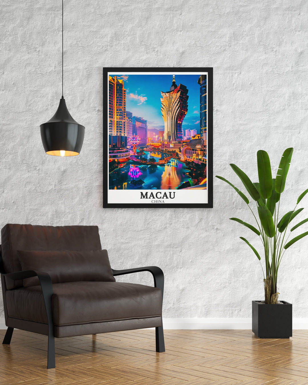 Discover the allure of Macau with this beautiful Macau Artwork featuring the Macau Cotai Strip Casino Grand Lisboa The detailed city map and modern design make it an ideal choice for home decor or as a special gift for friends and family