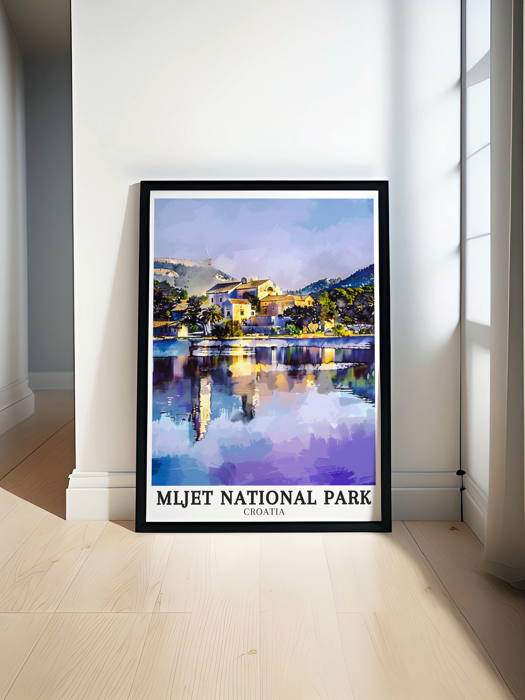 Wall art showcasing the tranquil beauty of St Marys Island within Mljet National Park featuring the historic Benedictine Monastery surrounded by calm waters and lush forests ideal for anyone who values history and natural serenity