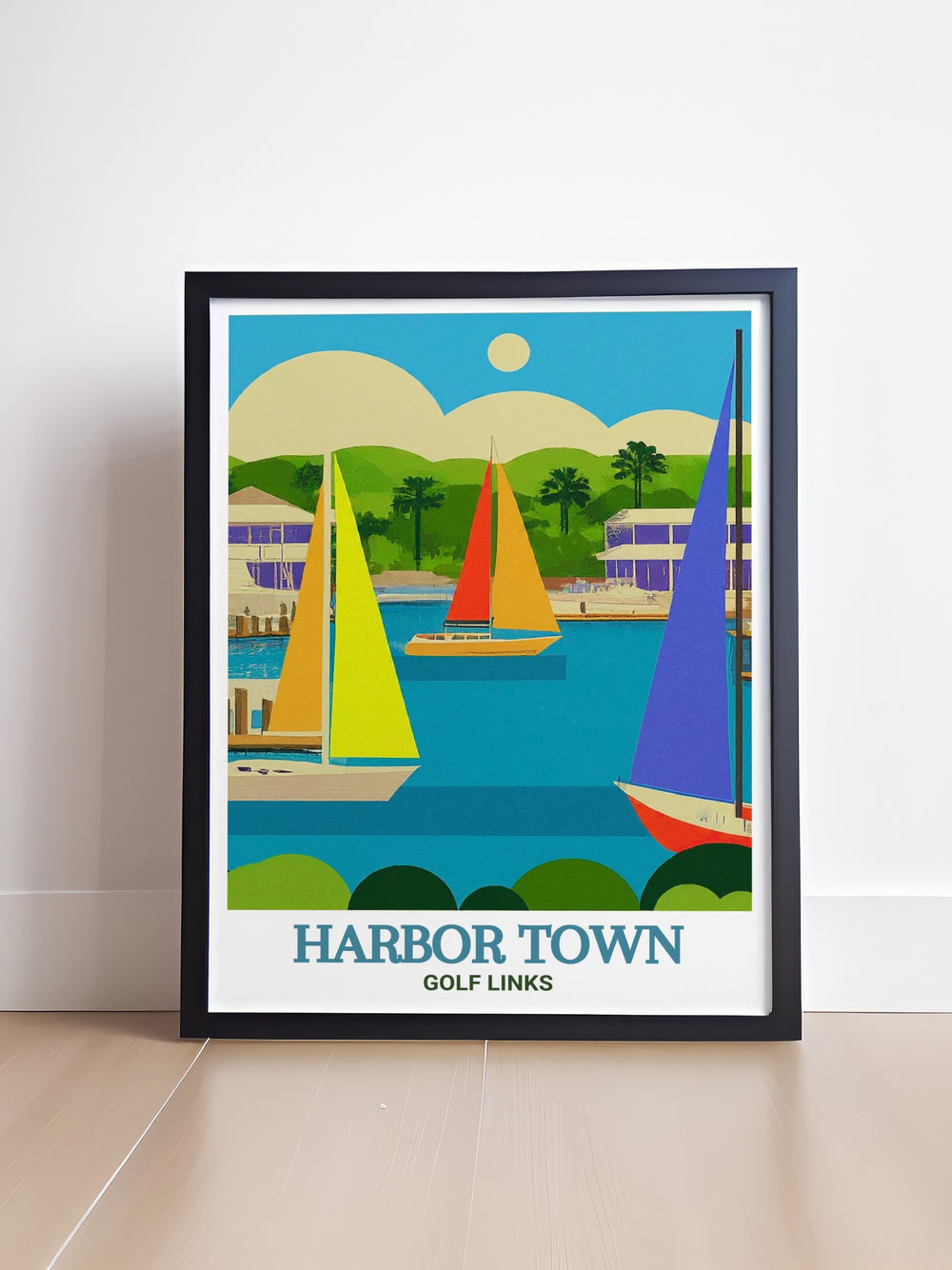 Stunning living room decor featuring Harbour Town Marina framed prints perfect for creating a serene and sophisticated ambiance.