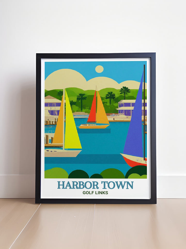 Stunning living room decor featuring Harbour Town Marina framed prints perfect for creating a serene and sophisticated ambiance.