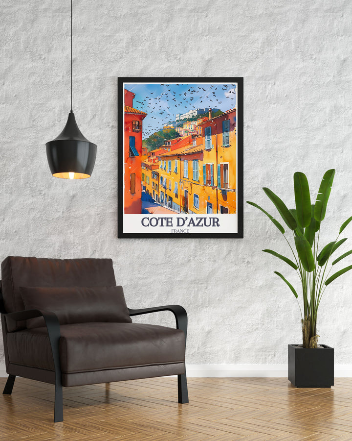 Capture the scenic beauty of Castle Hill with a poster that features its lush park and ancient ruins, offering a glimpse into the rich history and natural splendor of the Côte dAzur.