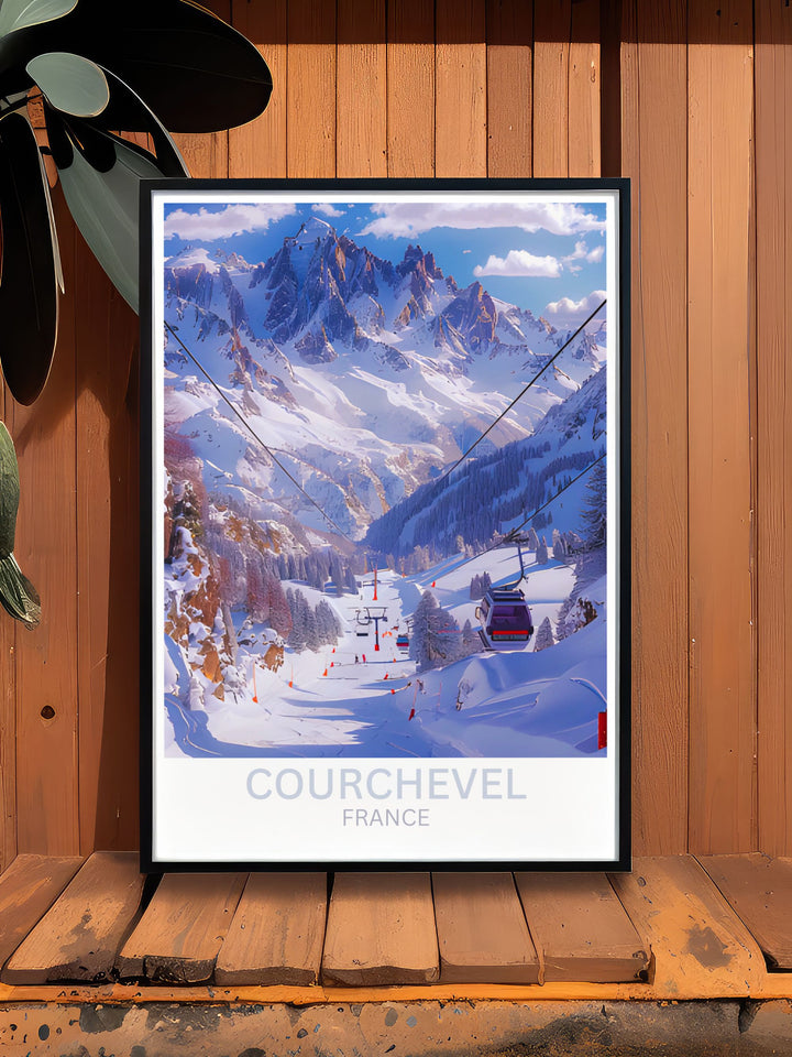 Ski slopes stunning living room decor with Courchevel art capturing the thrill and serenity of winter sports