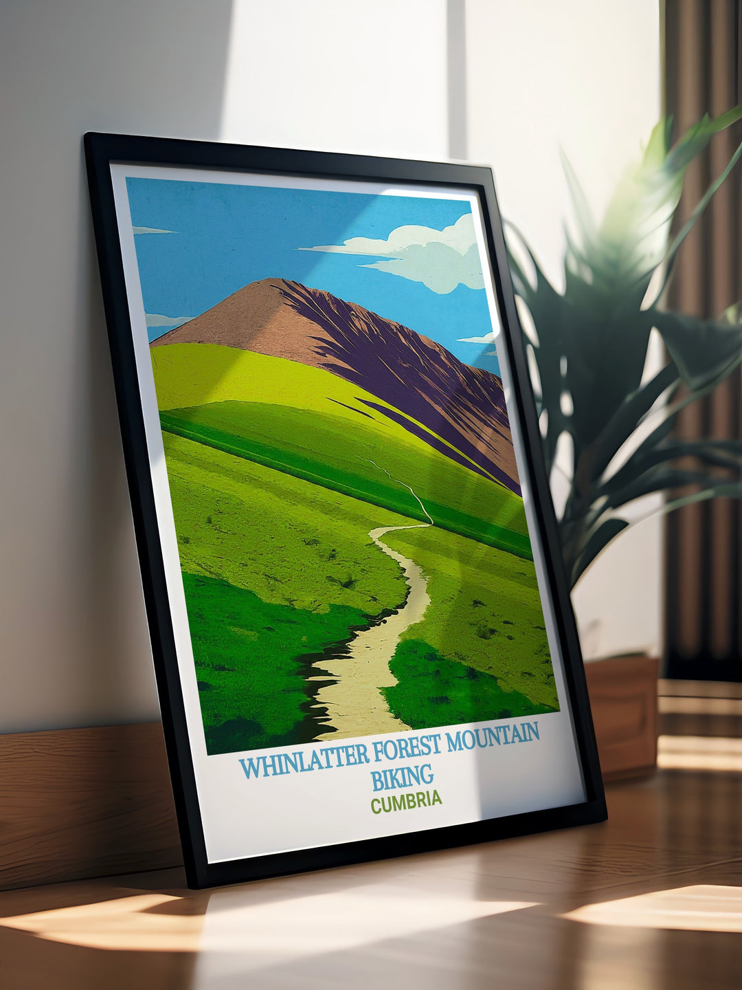 Whinlatter Forest travel print captures the excitement and adventure of mountain biking through Englands only mountain forest. Featuring the Altura Trail and stunning views of Grisedale Pike, this artwork is perfect for those who love outdoor sports and exploring the Lake District.