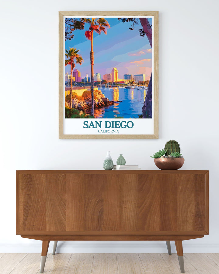 San Diego beach poster showcasing the breathtaking scenery and relaxed vibes of Californias coastline. Ideal for California decor enthusiasts, this vintage print adds a unique touch to any room, celebrating the beauty of San Diego beach.