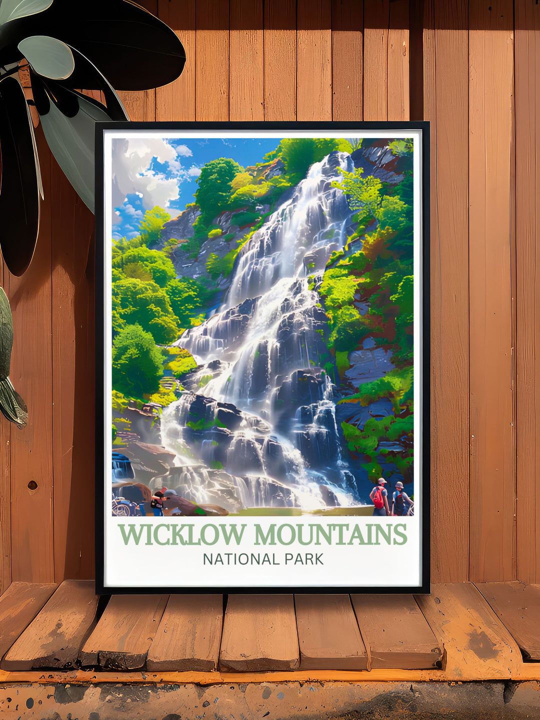 Celebrate the mystique of Powerscourt Waterfall with this vintage poster. Featuring the valleys tranquil lakes and historic ruins, this artwork evokes the timeless appeal of Irelands iconic monastic site, making it a standout piece for your home or office.