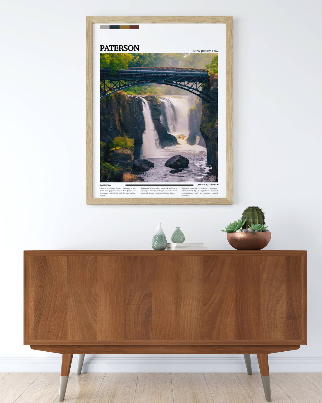 Paterson travel poster print showcasing the citys skyline and unique landmarks a must have for anyone who appreciates the beauty and history of Paterson available as a digital download for convenient access and customization