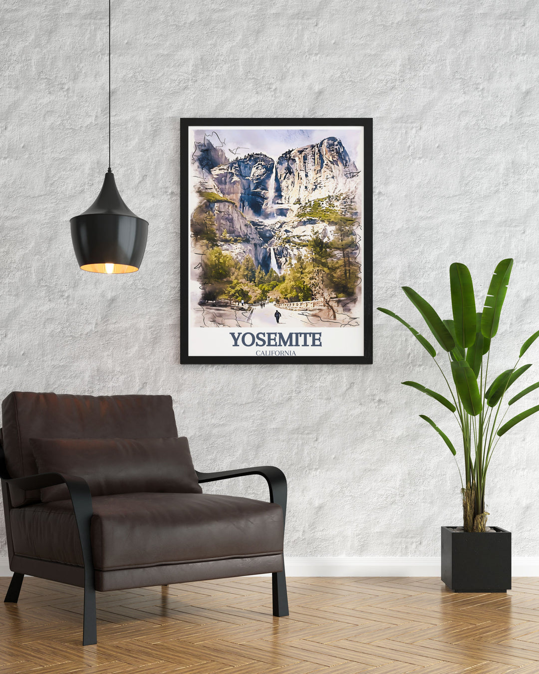 Sierra Nevada Print featuring Half Dome and Yosemite Valley offering a classic look with rugged mountain scenery that complements elegant home decor