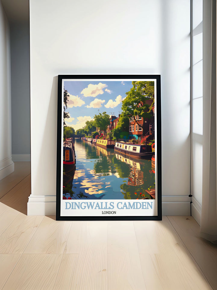 This travel poster highlights the vibrant energy of Dingwalls Camden, showcasing the legendary music venues dynamic atmosphere.