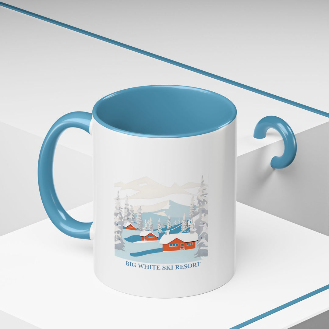 A Big White Ski Resort mug showcasing the stunning winter landscape and slopes of the resort. Perfect for coffee and tea lovers, this mug is dishwasher and microwave safe. An ideal gift for anyone who enjoys skiing or loves outdoor winter activities.