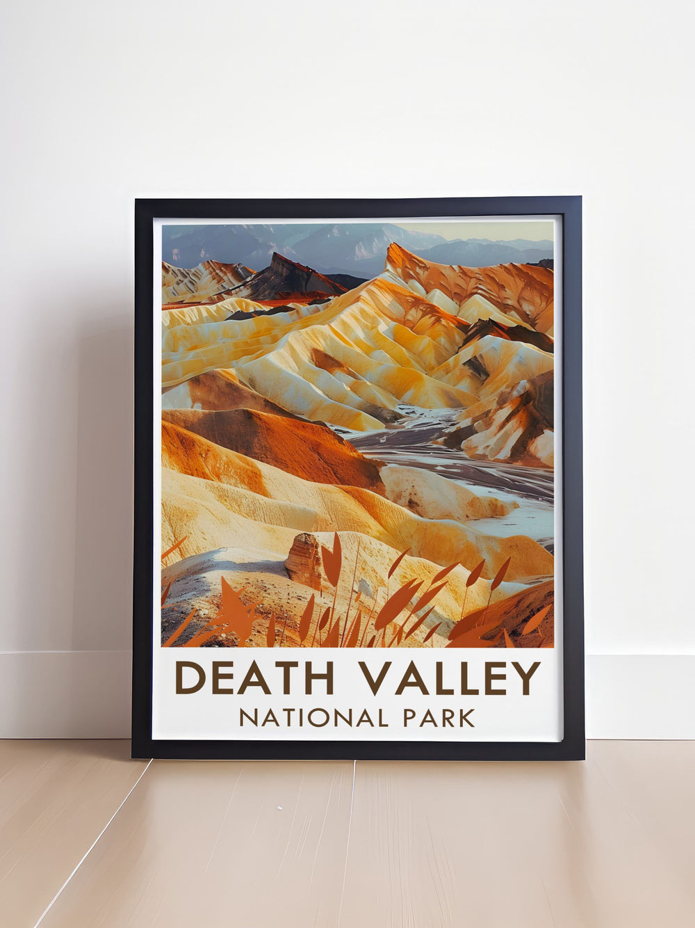 Zabriskie Point Art Print highlights the rugged beauty of Death Valley, with rolling badlands and distant mountain ranges creating a stunning scene. This wall art is perfect for those who love desert landscapes and the wide open spaces of Californias national parks.