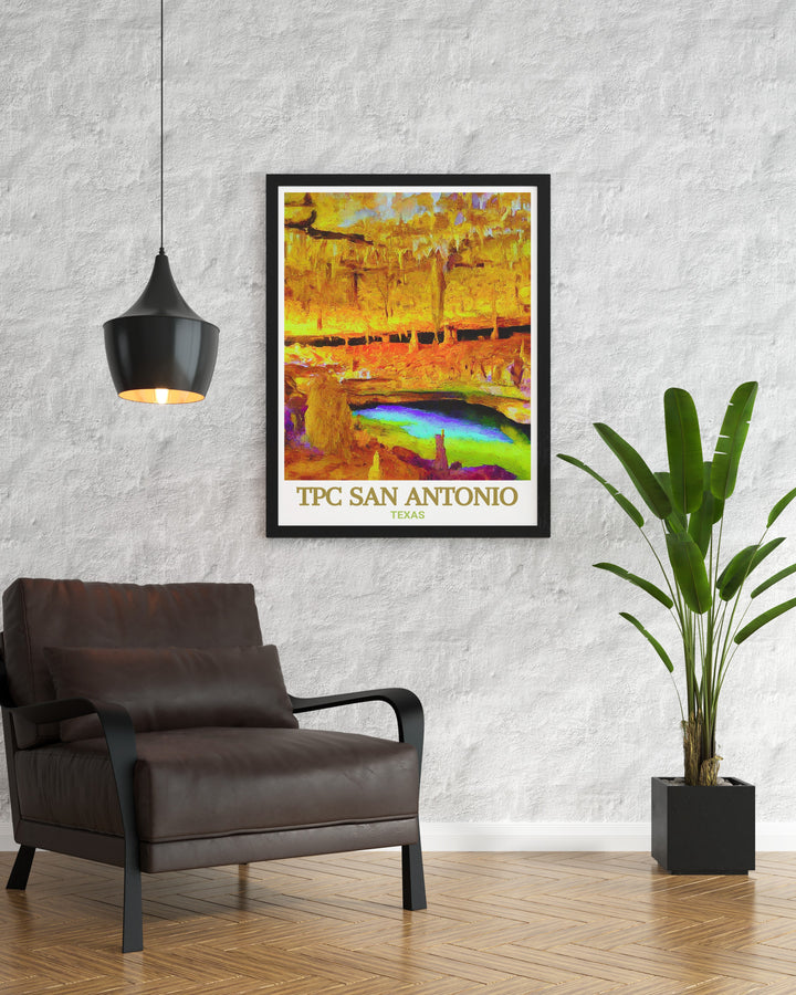 Elegant TPC San Antonio Golf Artwork complemented by stunning Natural Bridge Caverns Prints perfect for golf enthusiasts and nature lovers alike adding a touch of beauty and tranquility to any room with detailed and vibrant imagery