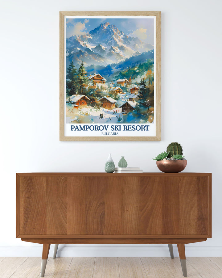 Rhodopes Crest Rhodope Mountains modern art showcasing the picturesque slopes of Borovets perfect for elevating your home decor and celebrating the excitement of ski travel with elegant and vibrant prints