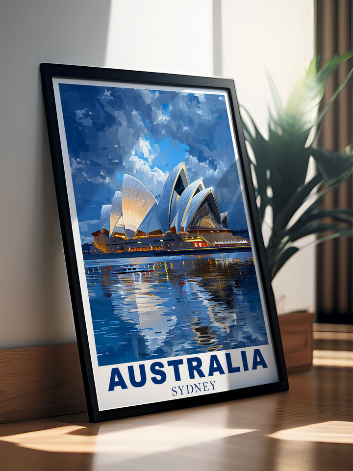Sydney Opera Houses architectural brilliance and Kakadu National Parks serene landscapes are beautifully depicted in this art print, making it a versatile piece for any home decor.