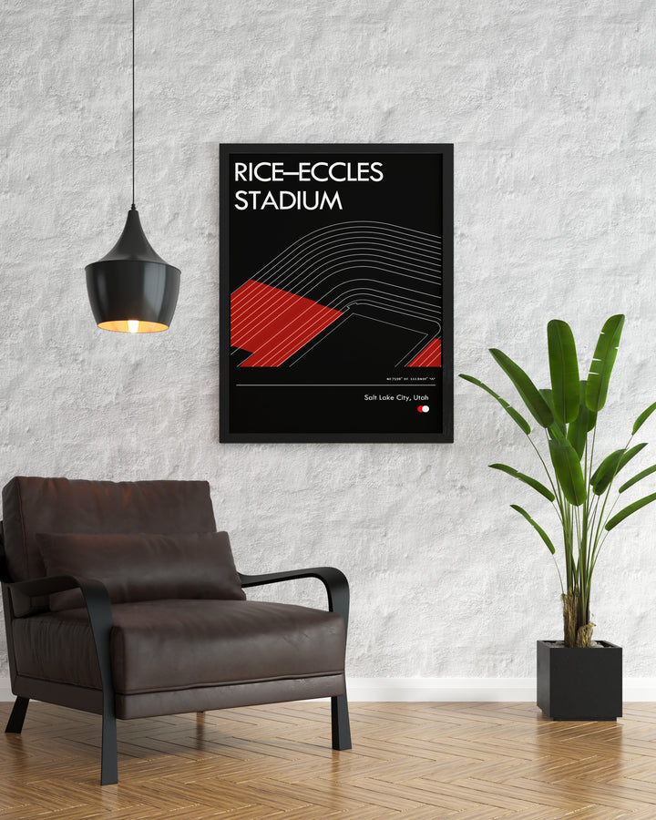 Add a touch of Salt Lake City to your decor with this Utah Utes print featuring the iconic Rice Eccles Stadium perfect for any college football fan