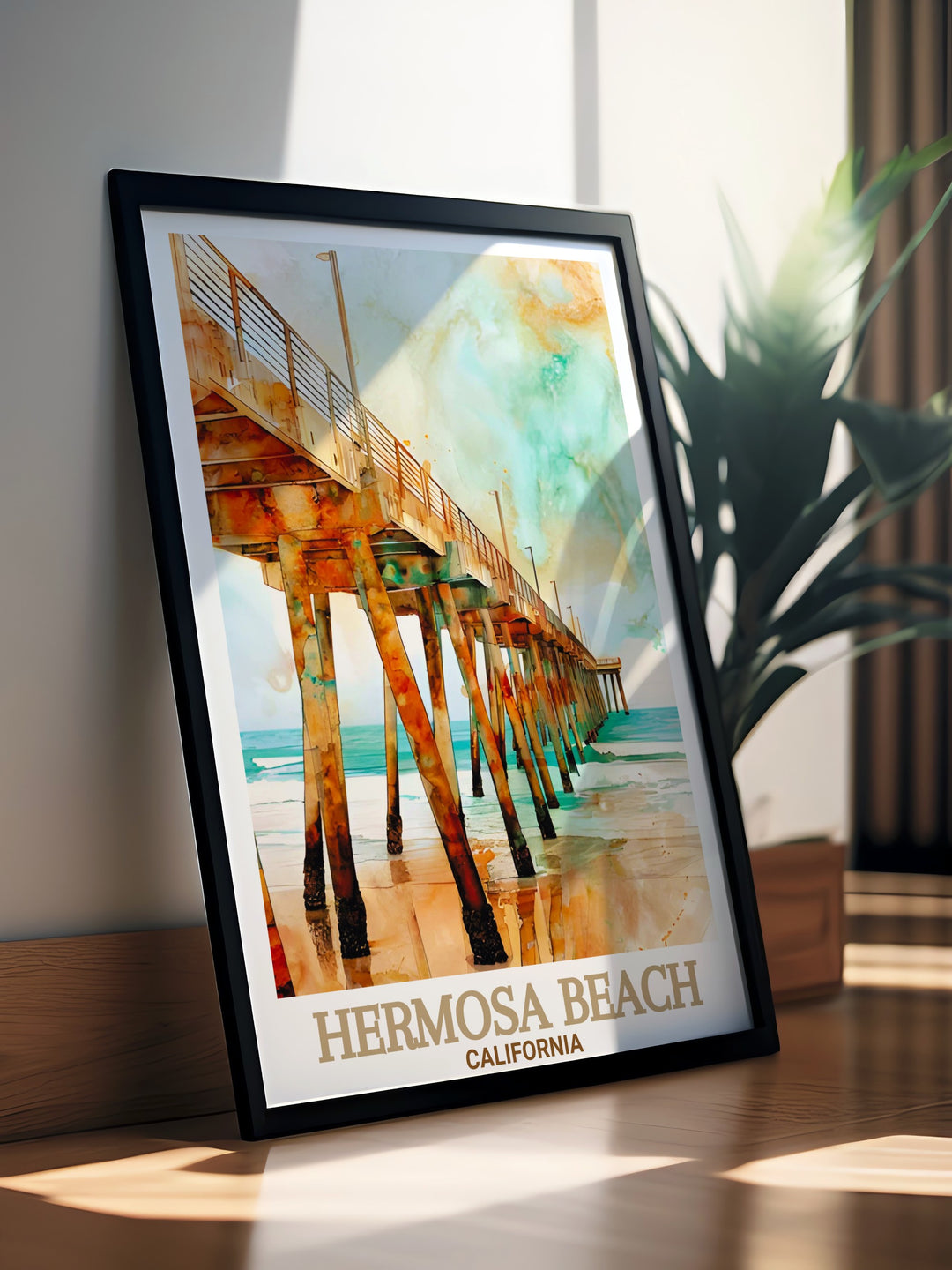 A colorful and artistic map of Hermosa Beach, California. This art print combines fine lines and modern design, making it a unique and stylish wall poster. Ideal for adding a vibrant touch to any room while celebrating the beauty of Southern California.