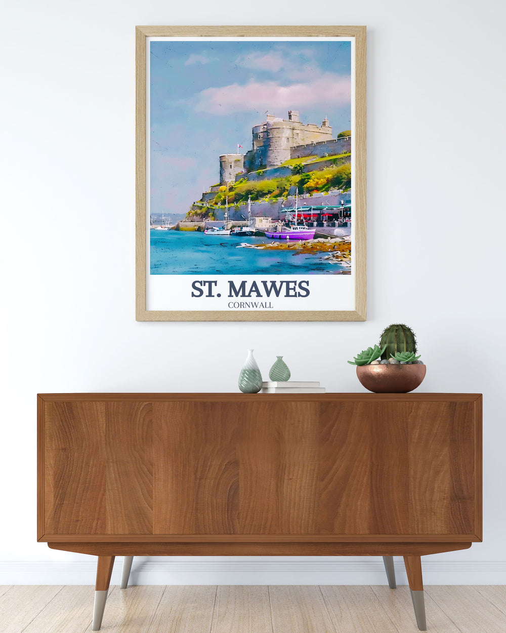 Beautiful Cornwall decor highlighting St. Mawes Castle and St. Mawes Harbour in this captivating poster print a wonderful addition to any living space that brings the tranquility of Cornwall into your home perfect for lovers of coastal scenery and artwork