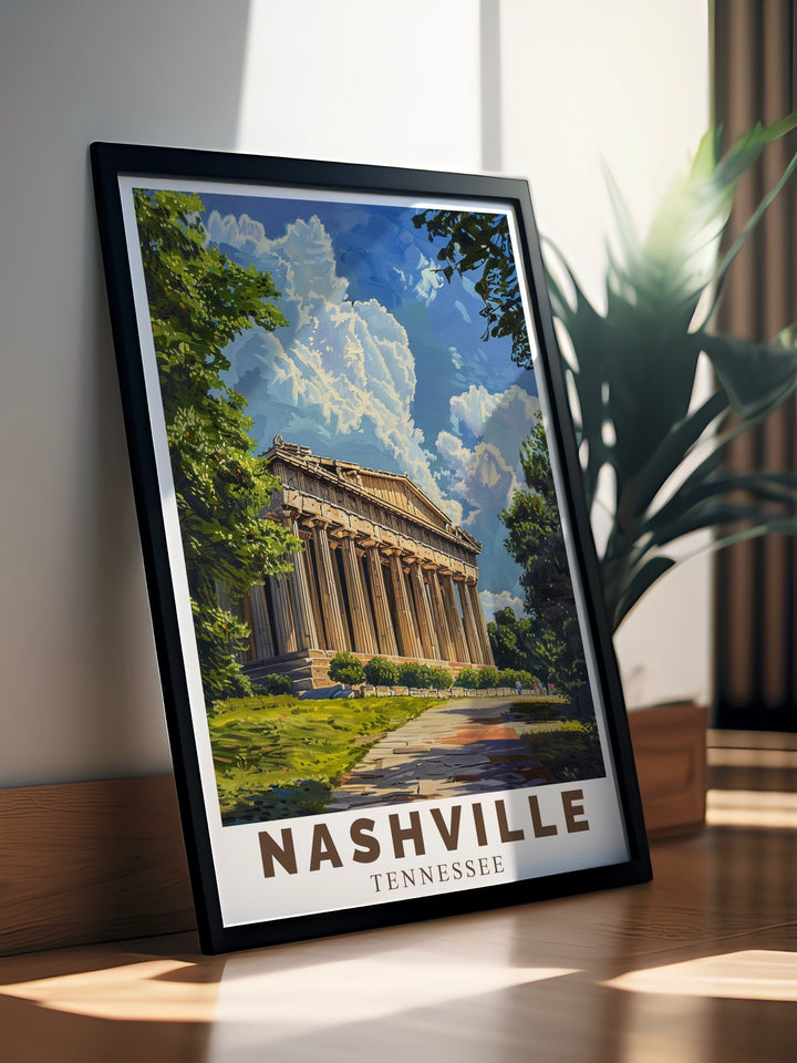 This Nashville Poster Print captures the grandeur of the Parthenon in Centennial Park, showcasing a blend of ancient architectural style and modern Nashville charm. Perfect for art lovers and travel enthusiasts, this artwork brings the essence of Music City into your home.