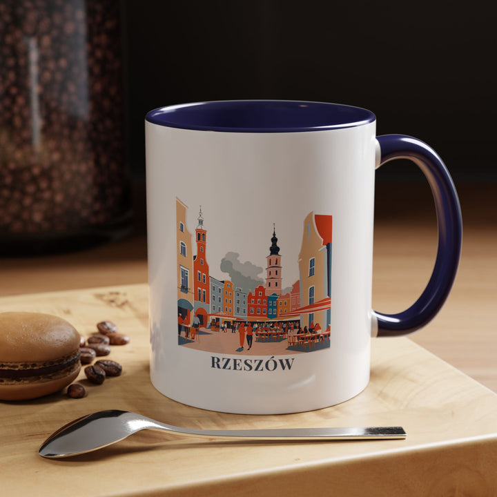 A beautifully crafted Rzeszów Poland mug featuring intricate artwork of Rzeszów's historic architecture and scenic landscapes. Made from durable ceramic, this mug is dishwasher and microwave safe, perfect for coffee and tea lovers who appreciate Polish elegance.