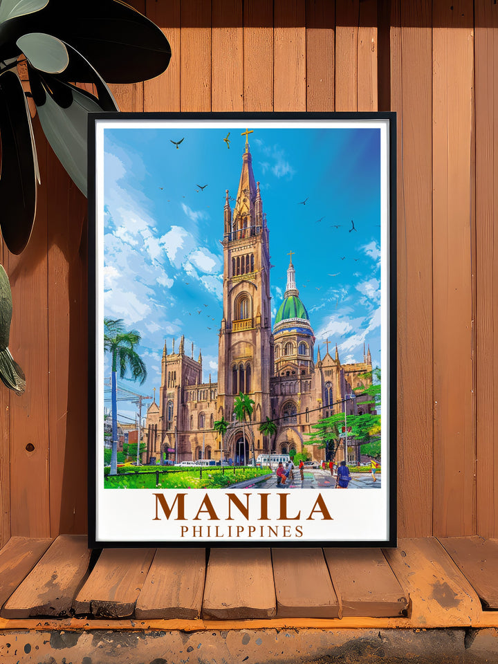 The Manila Travel Poster brings together iconic landmarks like Manila Cathedral and the citys energetic streets in a bold, colorful design. Ideal as a gift or home décor, it captures the unique spirit of the Philippines.