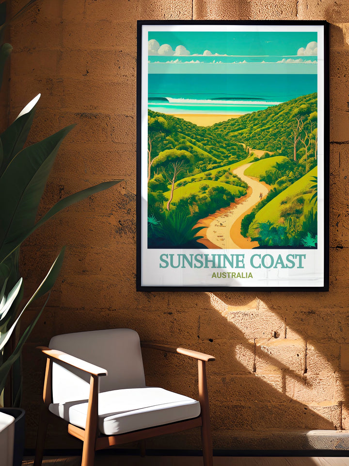 Experience the natural beauty of Australias Sunshine Coast with this travel print of Noosa National Park. This detailed wall art makes a perfect gift for lovers of nature and Australian landscapes, bringing the tranquility of the park into any room.