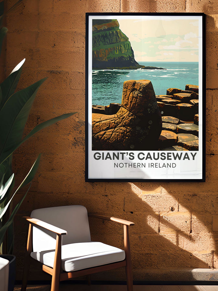 Canvas art depicting Giants Causeway, featuring the interlocking basalt columns and the stunning coastal landscape, making it an ideal piece for those who appreciate natural history and scenic beauty.