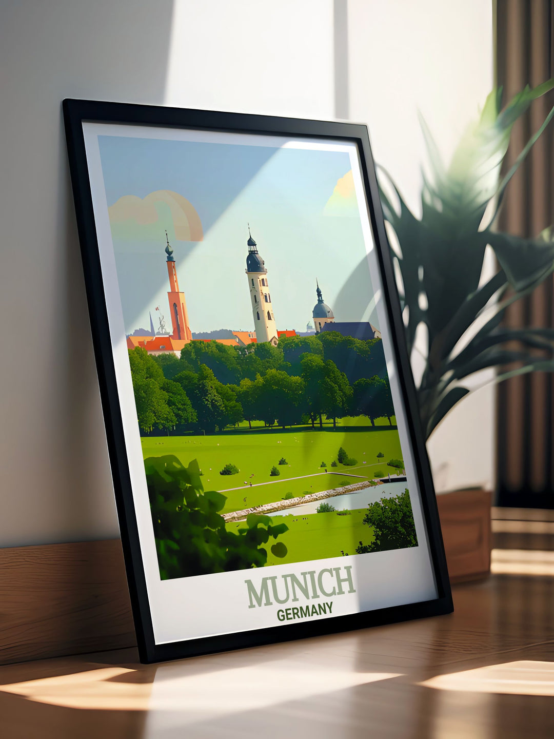 Experience the serene beauty of the English Garden with this Munich Travel Print. Featuring lush landscapes and key landmarks, this artwork is a must have for nature lovers and anyone with a passion for German culture.