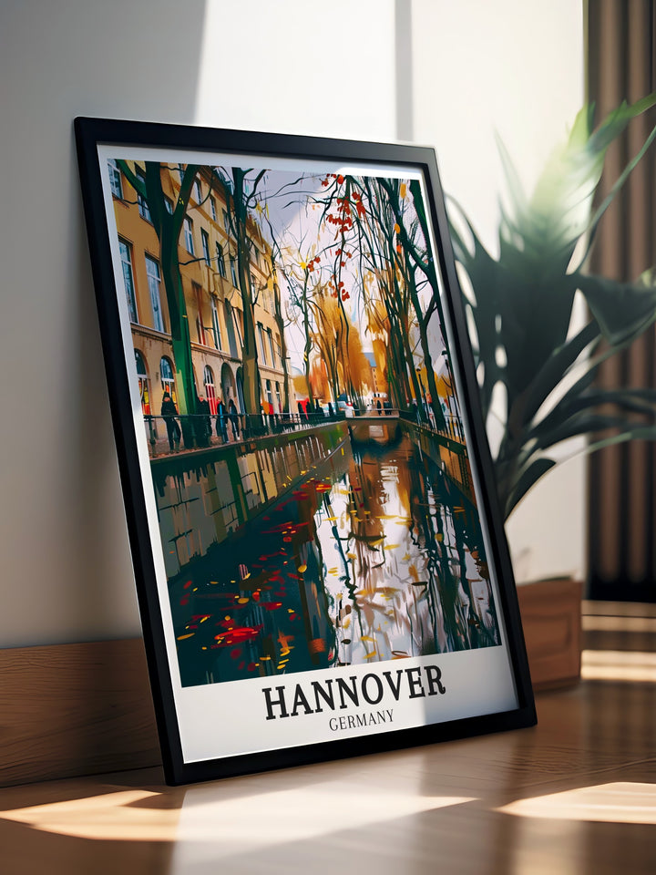 Beautiful art print of Hannover Germany capturing its historic architecture and modern charm with a stunning view of the citys iconic landmarks perfect for adding a touch of European elegance to any room or as a thoughtful gift for lovers of German culture