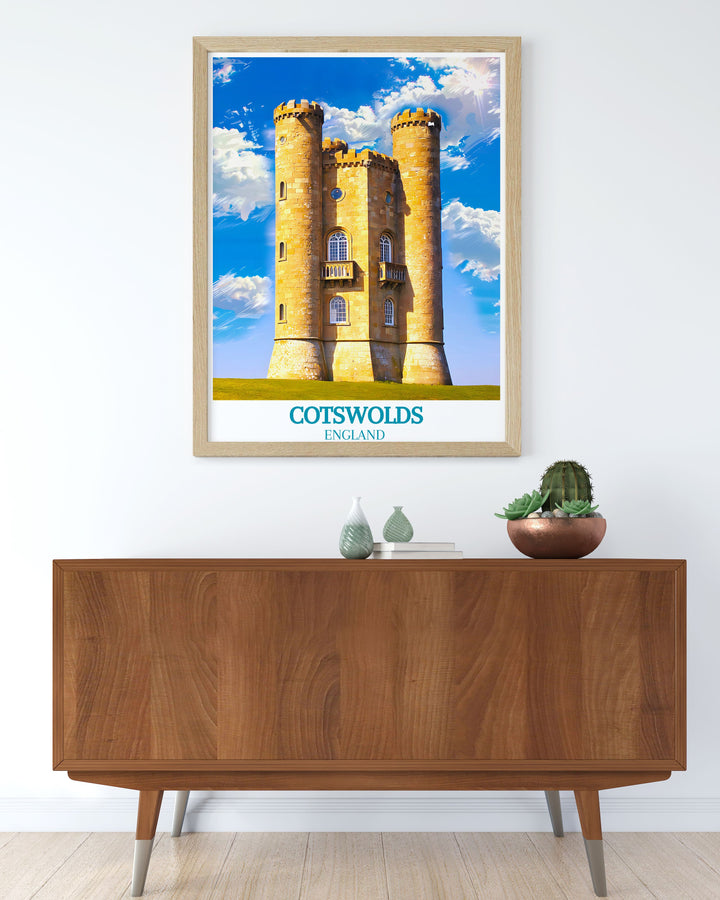 Admire the scenic beauty of the Cotswolds with this artwork, depicting the majestic Broadway Tower and its surroundings, bringing the serene beauty of the English countryside into your home.