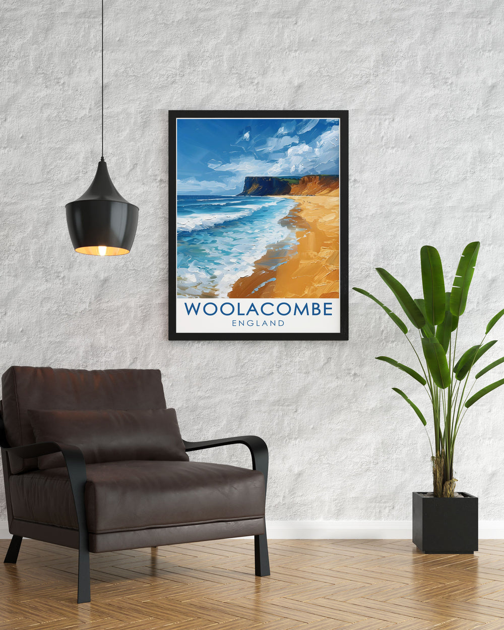 Woolacombe Beach poster showcasing the picturesque scenery of Devon ideal wall art for adding elegance to your home decor perfect gift for friends and family who cherish the tranquil charm of Woolacombe